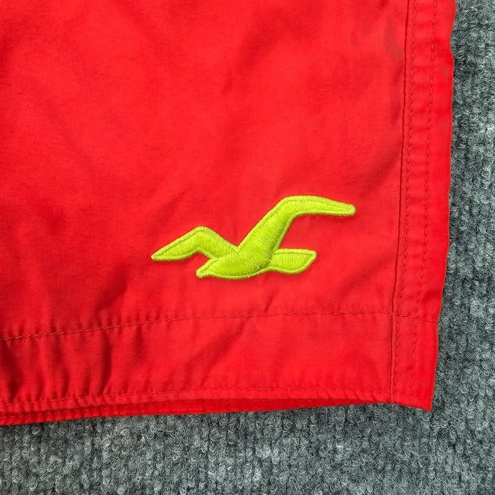 Hollister Board Shorts Mens L Red Neon Green Logo Swim Trunks Cargo Pocket 9